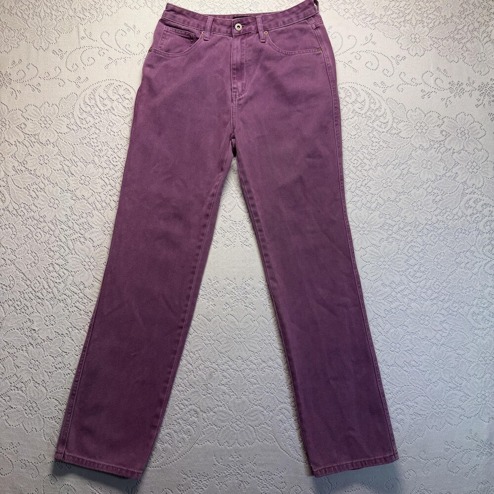 Fashion Nova Straight Jeans Juniors 7 Purple Med Wash High Rise 29x31.5 Denim